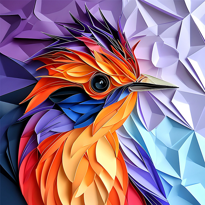 Featuring Origami-Styled Vibrant Bird Feathers in Bold Colors seamless PBR texture preview