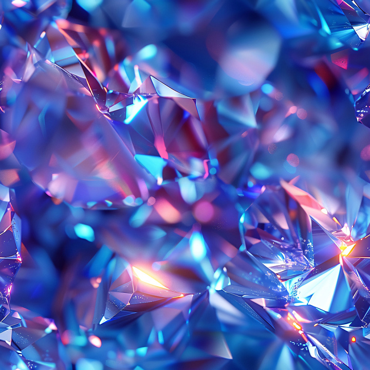 Iridescent Crystalline Glossy Facets in Blue and Purple seamless PBR texture preview