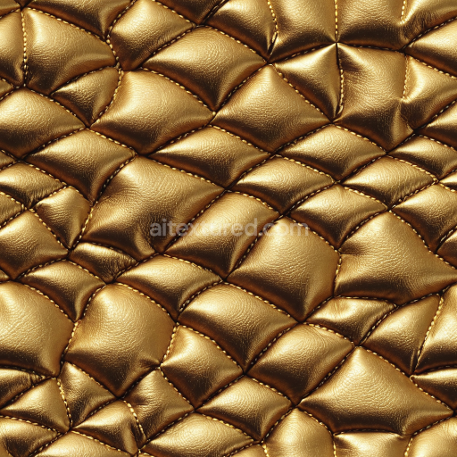 Seamless 3D Quilted Metallic Gold Leather PBR Texture with Puffy Stitched Panels