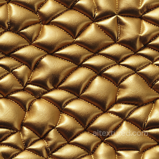 Quilted Metallic Gold Leather PBR Texture with Puffy Stitched Panels seamless Leather PBR texture