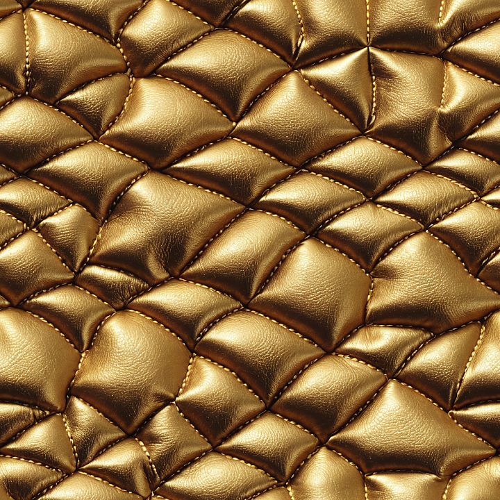 Quilted Metallic Gold Leather with Puffy Stitched Panels seamless PBR texture preview