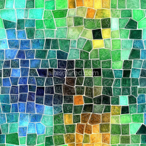 Seamless 3D Mosaic PBR Texture Featuring Colorful Irregular Ceramic Tiles with Matte Fini… texture preview
