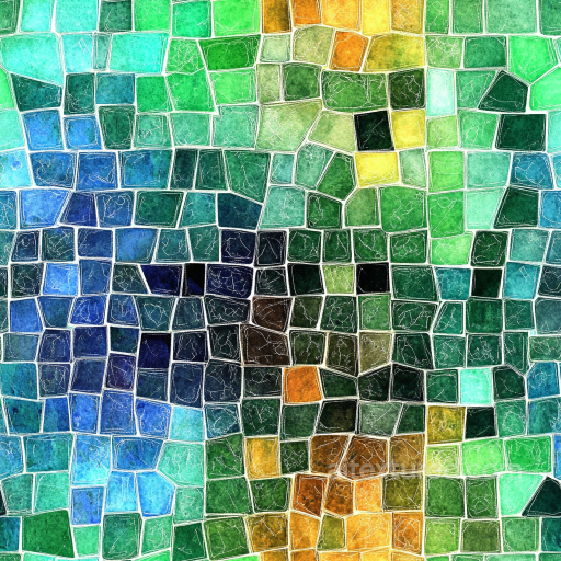 Mosaic PBR Texture Featuring Colorful Irregular Ceramic Tiles with Matte Finish seamless Mosaic PBR texture