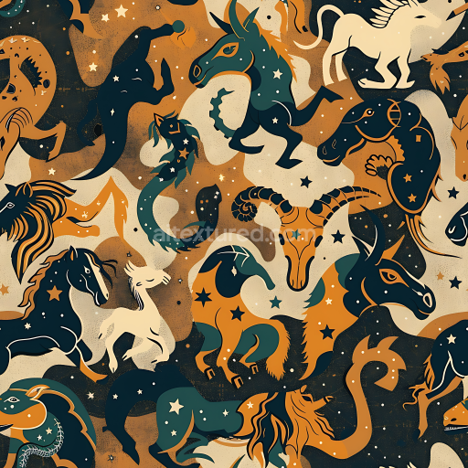 Seamless 3D Stylized Mythical Creature Camouflage PBR Texture with Celestial Motifs