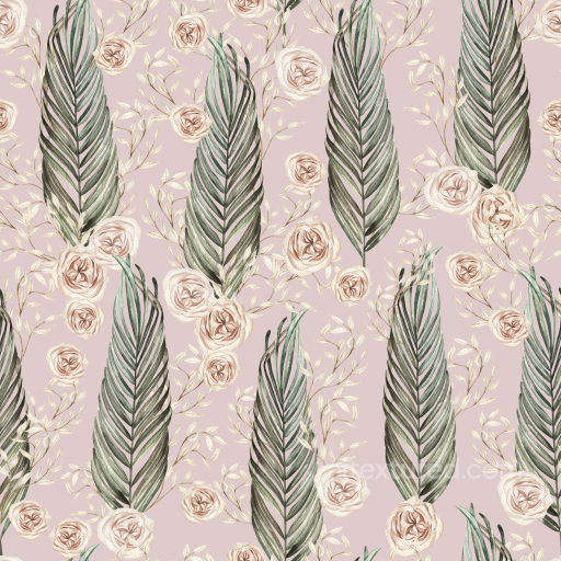 Boho Texture with Watercolor Palm Leaves and Roses seamless Boho Seamless PBR texture