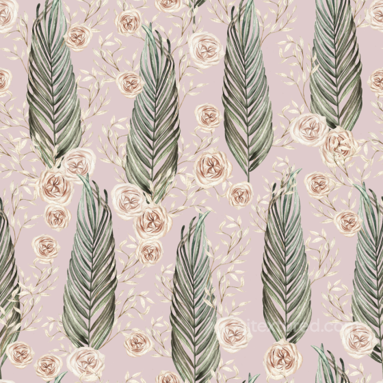 Boho Texture with Watercolor Palm Leaves and Roses Boho Seamless texture preview