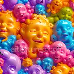 seamless Seamless 3D Inflated PBR Texture Featuring Glossy Colorful Whimsical Faces texture 8k free download PBR