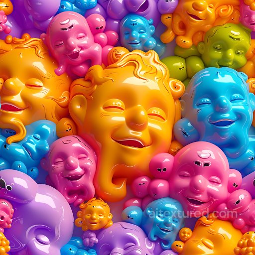 Inflated PBR Texture Featuring Glossy Colorful Whimsical Faces seamless Inflated PBR texture