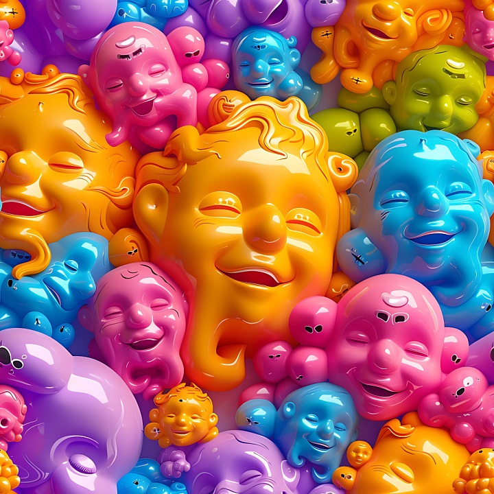 Inflated Featuring Glossy Multicolor Cartoon Faces seamless PBR texture preview