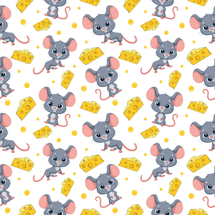 Pattern Featuring Cute Cartoon Mice with Cheese Motifs seamless PBR texture preview