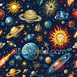 seamless Seamless 3D Space PBR Texture Featuring Stylized Planets, Stars, and Cosmic Elements texture 8k free download PBR