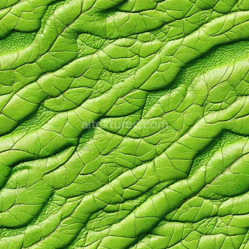 Seamless 3D PBR Texture of Bright Green Reptile-Patterned Leather with Detailed Scales and Folds