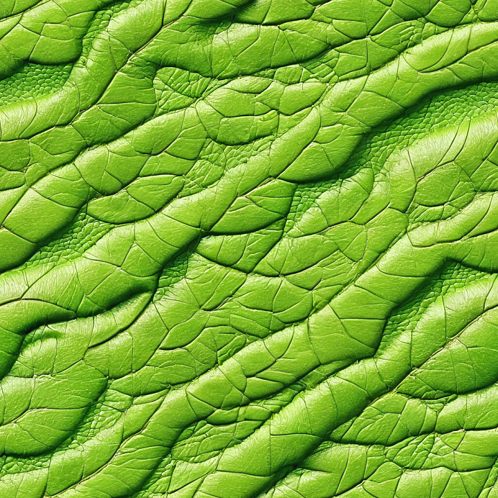 Bright Green Reptile-Patterned Leather with Detailed Scales and Folds seamless PBR texture preview