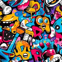 seamless Seamless 3D PBR Graffiti Texture Featuring Vibrant Cartoon Characters texture 8k free download PBR