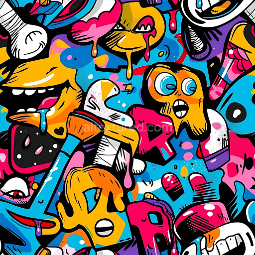 Preview — Seamless 3D PBR Graffiti Texture Featuring Vibrant Cartoon Characters