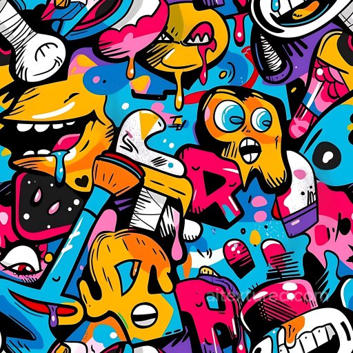 Seamless 3D PBR Graffiti Texture Featuring Vibrant Cartoon Characters texture preview
