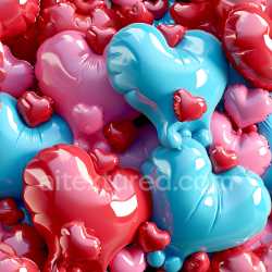 seamless Seamless 3D Inflated PBR Texture of Glossy Heart-Shaped Vinyl Balloons in Red, Pink and Blue texture 8k free download PBR