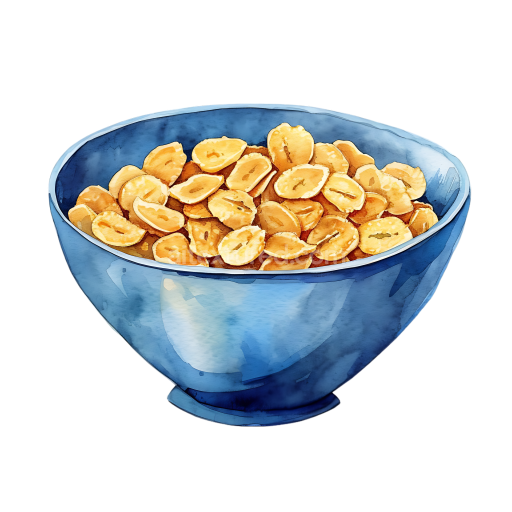 Blue Bowl of Barley Flakes Cereal - Breakfast Food Illustration