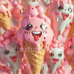 seamless Seamless 3D Inflated Vinyl Ice Cream Cone PBR Texture in Pink and White texture 8k free download PBR