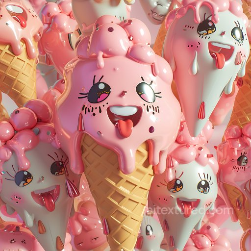 Inflated Vinyl Ice Cream Cone PBR Texture in Pink and White seamless Inflated PBR texture