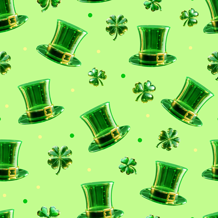Featuring Glossy Green Leprechaun Hats & Shamrocks seamless PBR texture preview