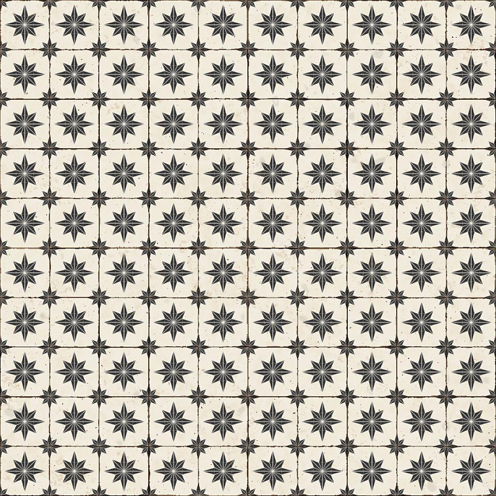 Old and Worn Tiles with Star-shaped Patterns seamless PBR texture preview