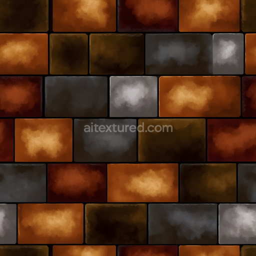 Seamless 3D PBR texture of cracked multi-color brick wall with weathered paint