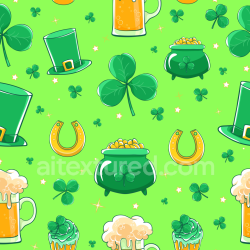 seamless Seamless 3D PBR Texture Featuring St Patrick's Day Symbols on Bright Green texture 8k free download PBR