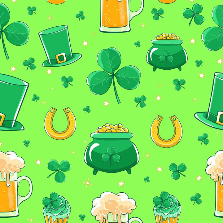 Featuring St Patrick's Day Symbols on Bright Green seamless PBR texture preview