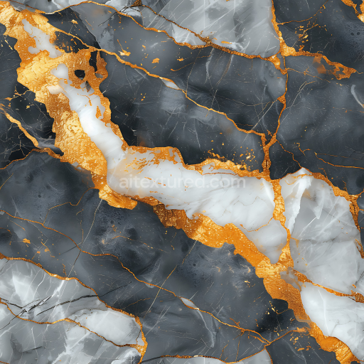 Seamless 3D Black Marble PBR Texture with Striking Gold Veins and White Hues