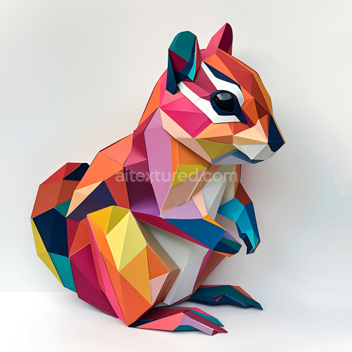 Seamless 3D PBR Texture with Vibrant Origami-Style Geometric Chipmunk Pattern