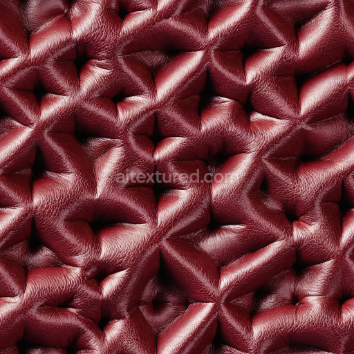 Seamless 3D Quilted Burgundy Leather PBR Texture with Deep Folds and Glossy Finish
