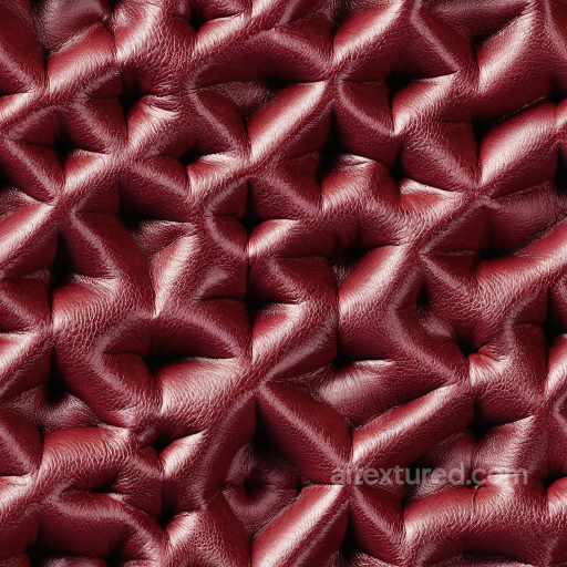 Quilted Burgundy Leather PBR Texture with Deep Folds and Glossy Finish seamless Leather PBR texture