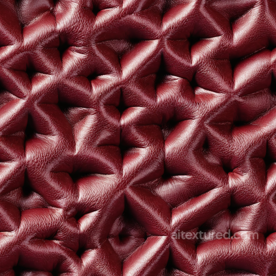 Quilted Burgundy Leather PBR Texture with Deep Folds and Glossy Finish Leather texture preview