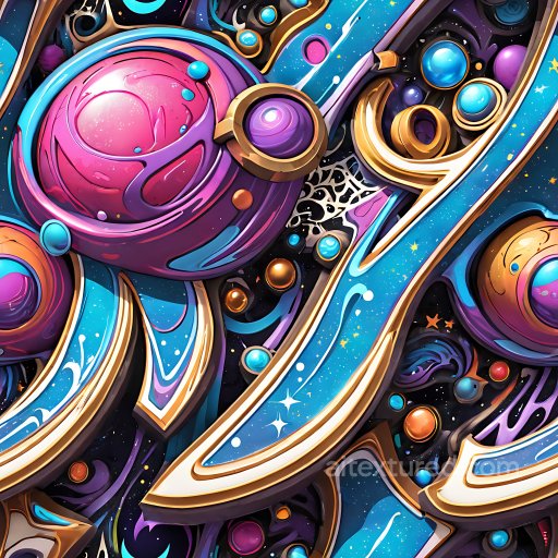 Seamless 3D PBR Texture Featuring Vibrant Cosmic Graffiti Art with Abstract Spheres texture preview
