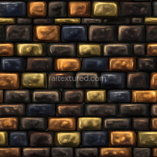 Seamless 3D cracked and rusted brick wall PBR texture with rich metallic tones
