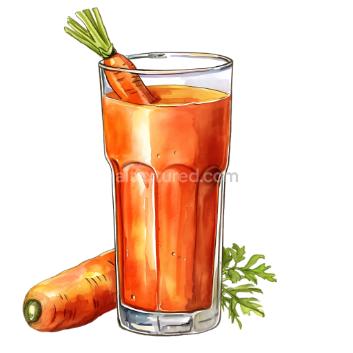 Watercolor-Style Carrot Juice Glass Illustration with Fresh Carrots for Breakfast Themes