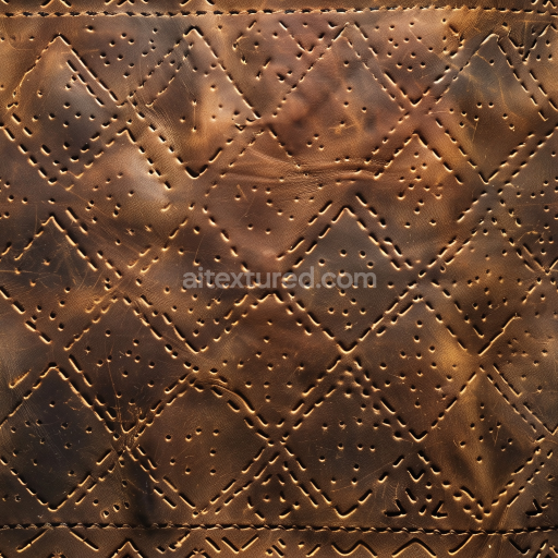 Seamless 3D PBR Quilted Distressed Brown Leather Texture with Perforated Diamond Pattern