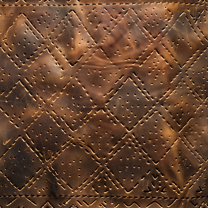 Quilted Distressed Brown Leather with Perforated Diamond Pattern seamless PBR texture preview