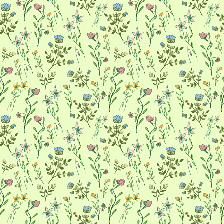 Pattern Featuring Delicate Wildflower Floral Motif on Pastel Background seamless PBR texture preview
