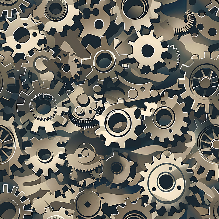 Steampunk Camouflage with Gear and Cog Shapes seamless PBR texture preview