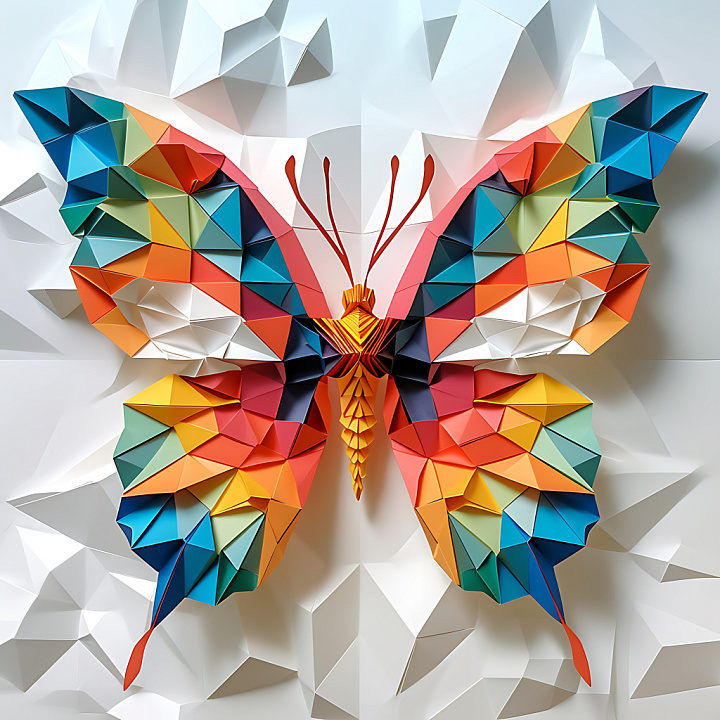 Animal of Vibrant Butterfly Origami Pattern with Geometric Wings seamless PBR texture preview