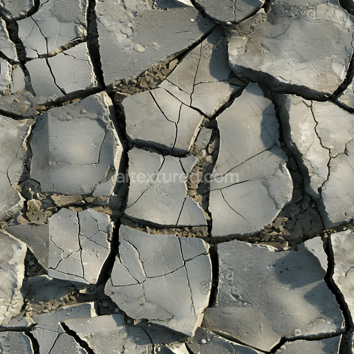 Seamless 3D Cracked Stone Ground PBR Texture with Detailed Fractures and Dusty Surface