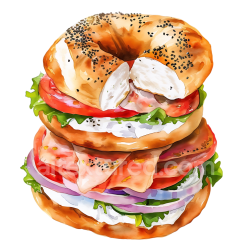 seamless Watercolor Style Breakfast Bagel with Cream Cheese, Lox, and Fresh Vegetables texture 8k free download PBR