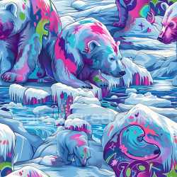 seamless Seamless 3D PBR graffiti texture featuring stylized polar bears in vibrant colors texture 8k free download PBR