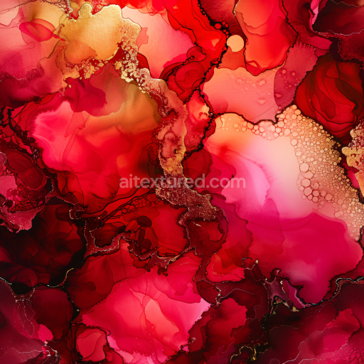 Seamless 3D Alcohol Ink PBR Texture with Rich Red and Gold Fluid Swirls