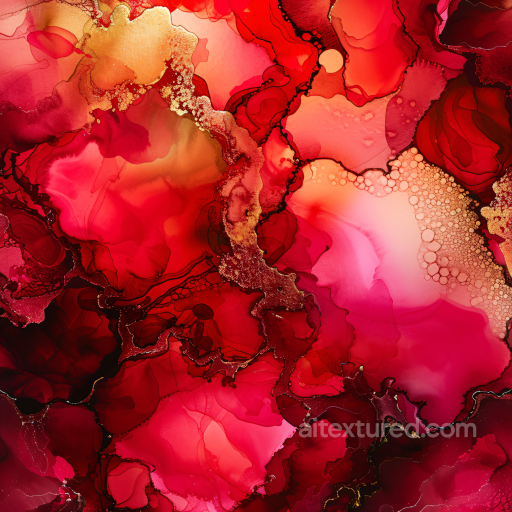 Alcohol Ink PBR Texture with Rich Red and Gold Fluid Swirls seamless Alcohol ink PBR texture