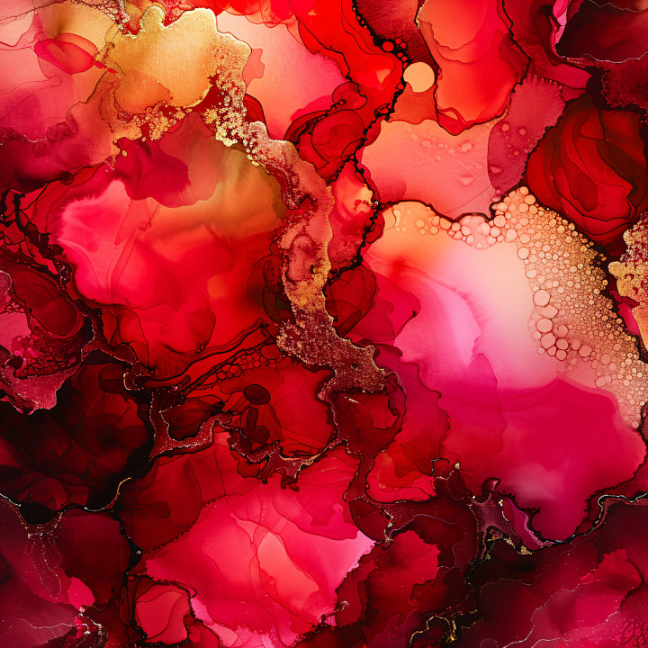 Alcohol Ink with Rich Red and Gold Fluid Swirls seamless PBR texture preview