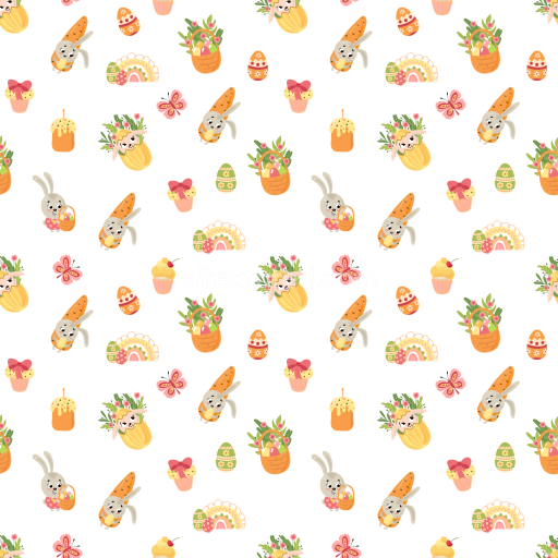 Seamless 3D PBR Texture with Cute Easter Bunny and Spring Motifs