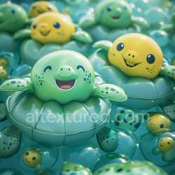 seamless Seamless 3D Inflated PBR Texture Featuring Playful Vinyl Turtle Toys in Green and Yellow texture 8k free download PBR